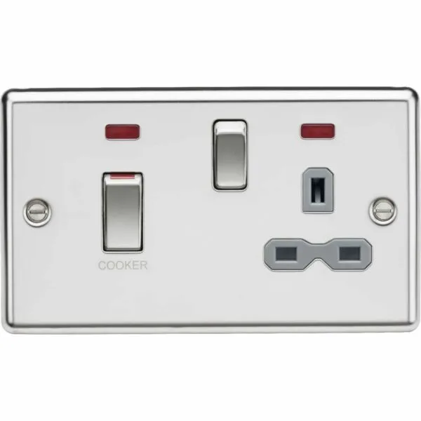 45A DP Switch and 13A Switched Socket with Neons - Polished Chrome with Grey Insert