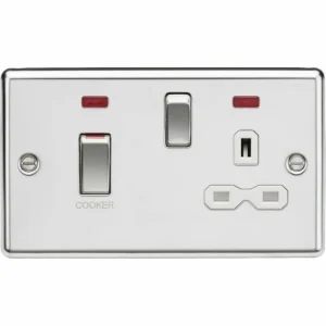 45A DP Switch & 13A Socket with Neons - Polished Chrome with White Insert