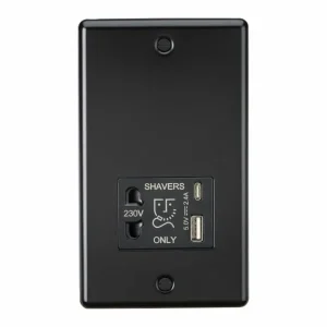 230V Shaver Socket with Dual USB A+C [5V DC 2.4A shared] - Matt Black
