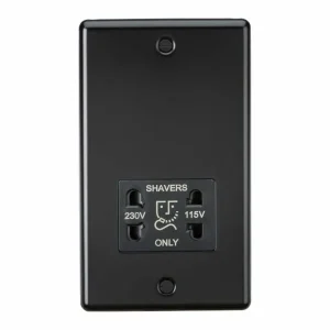 115-230V Dual Voltage Shaver Socket - Matt Black with Black Insert