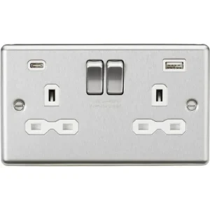 13A 2G SP Switched Socket with Dual USB C+A 5V DC 4.0A [shared] - Brushed Chrome