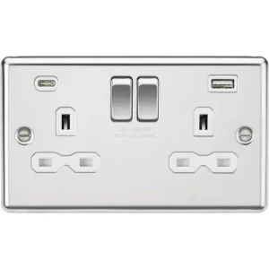 13A 2G SP Switched Socket with Dual USB C+A 5V DC 4.0A [Shared] - Polished Chrome