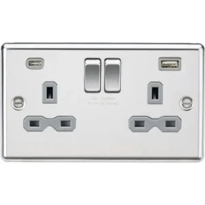 13A 2G SP Switched Socket with Dual USB C+A 5V DC 4.0A [Shared] - Polished Chrome