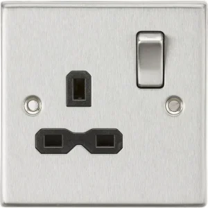 13A 1G DP Switched Socket - Brushed Chrome With Black Insert