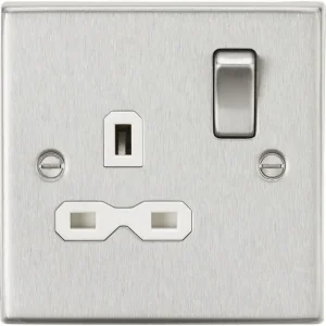 13A 1G DP Switched Socket - Brushed Chrome With White Insert