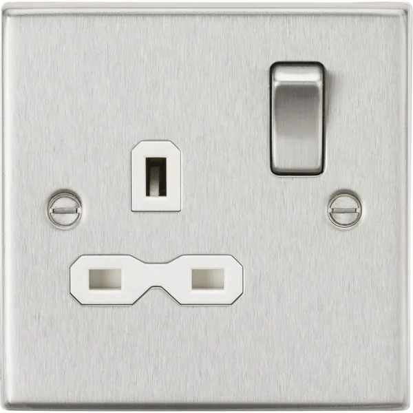 13A 1G DP Switched Socket - Brushed Chrome With White Insert