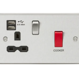 45A DP Switch & 13A Socket With Dual USB A+A (5V DC 2.4A Shared) - Brushed