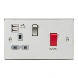 45A DP Switch & 13A Socket With Dual USB A+A (5V DC 2.4A Shared) - Brushed