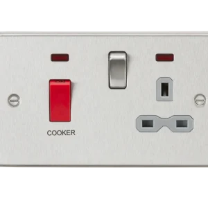 45A DP Switch & 13A Socket With Neons - Brushed Chrome With Grey Insert