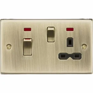 45A DP Switch & 13A Socket with Neons - Antique Brass with Black Insert