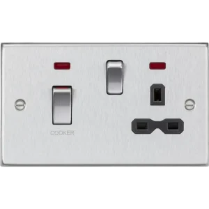 45A DP Switch & 13A Socket with Neons - Brushed Chrome with Black Insert