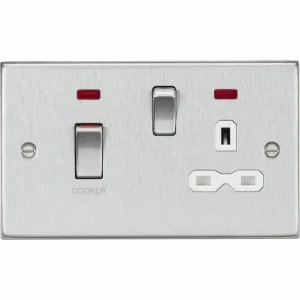 45A DP Switch & 13A Socket with Neons - Brushed Chrome with White Insert