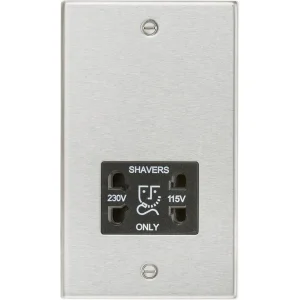 115/230V Dual Voltage Shaver Socket - Brushed Chrome With Black Insert