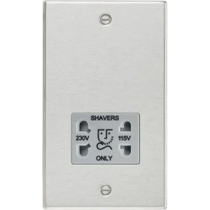 115/230V Dual Voltage Shaver Socket - Brushed Chrome With Grey Insert