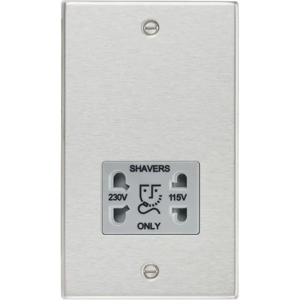 115/230V Dual Voltage Shaver Socket - Brushed Chrome With Grey Insert