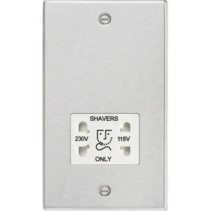 115/230V Dual Voltage Shaver Socket - Brushed Chrome With White Insert