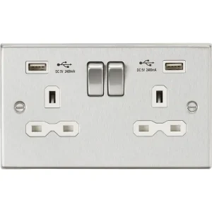 13A 2G SP Switched Socket With Dual USB A+A (5V DC 2.4A Shared) - Brushed Chrome