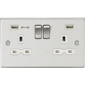 13A DP Switched Socket With Dual USB A+A [1 Port 18W FASTCHARGE] - Brushed Chrome With