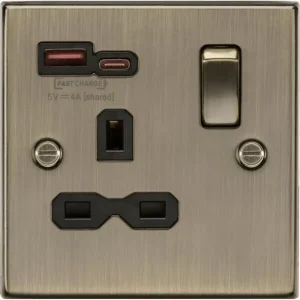 13A 1G SP Switched Socket with Dual USB A+C 12V DC 1.5A [Max. 18W] - Antique