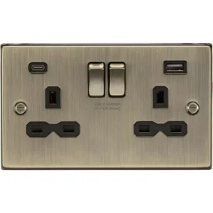 13A 2G SP Switched Socket with Dual USB A+C (5V DC 4.0A shared) - Antique Brass