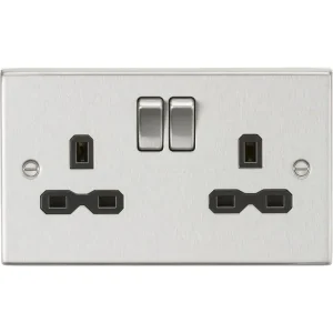 13A 2G DP Switched Socket With Twin Earths - Brushed Chrome With Black Insert
