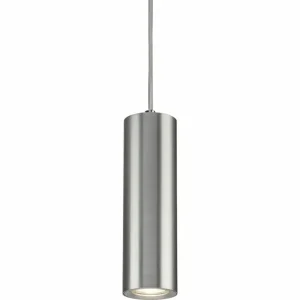 Knightsbridge Dasan Single Long Fixed Round Pendant Brushed Chrome