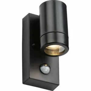 EAMON - 230V IP44 GU10 Polycarbonate Single Wall Light with PIR - Black
