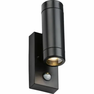 EAMON - 230V IP44 GU10 Polycarbonate Up/Down Wall Light with PIR - Black