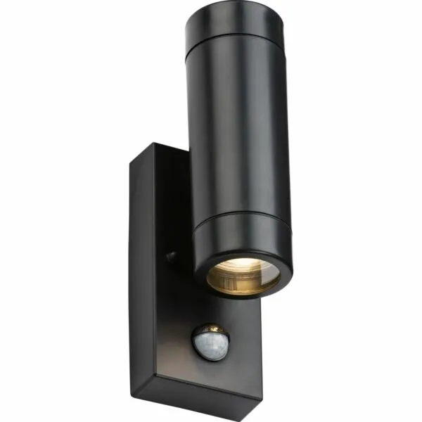 EAMON - 230V IP44 GU10 Polycarbonate Up/Down Wall Light with PIR - Black