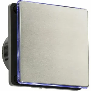 100mm/4 inch LED Backlit Extractor Fan with Humidistat and Overrun Timer - Black and Stainless Steel