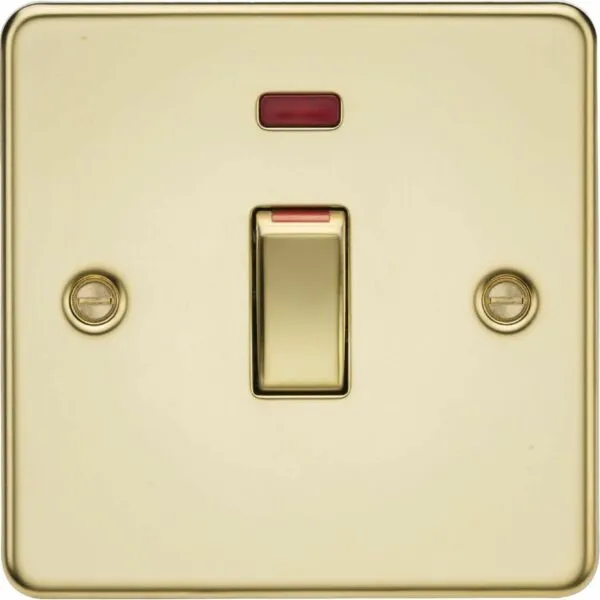 45A DP Switch with Neon (1G Size) - Polished Brass