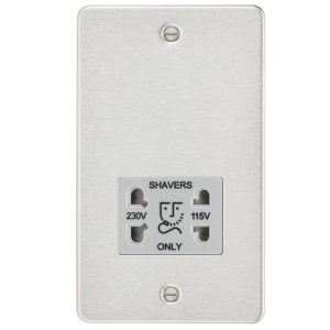 FP8900BCG 115/230V Dual Voltage Shaver Socket - Brushed Chrome with Grey Insert