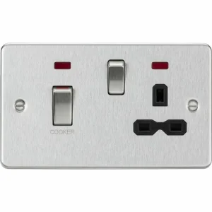 45A DP Switch & 13A Socket with Neons - Brushed Chrome with Black Insert