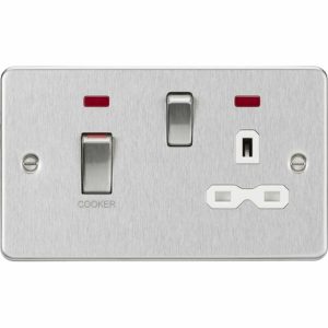 45A DP Switch & 13A Socket with Neons - Brushed Chrome with White Insert