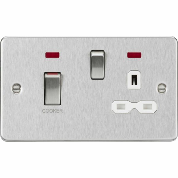 45A DP Switch & 13A Socket with Neons - Brushed Chrome with White Insert