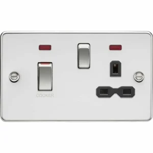 45A DP Switch & 13A Socket with Neons - Polished Chrome with Black Insert
