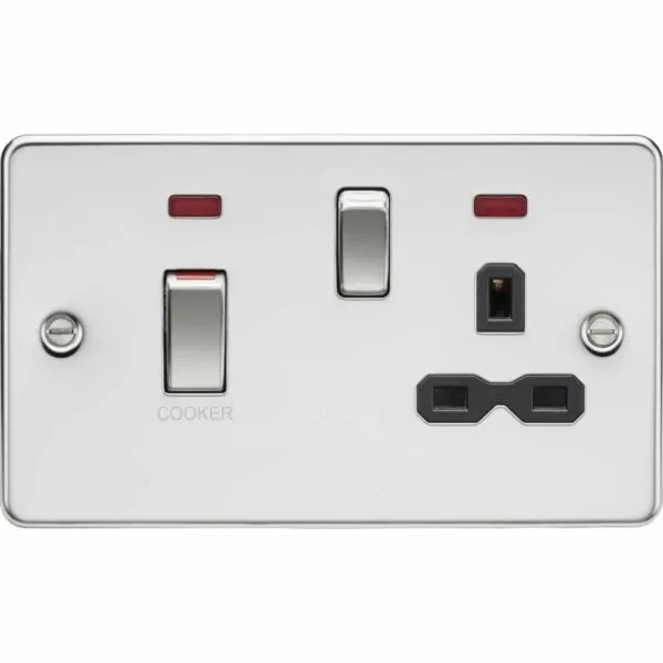 45A DP Switch & 13A Socket with Neons - Polished Chrome with Black Insert