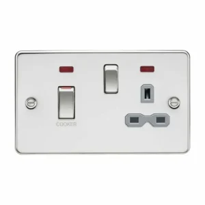 45A DP Switch & 13A Socket with Neons - Polished Chrome with Grey Insert