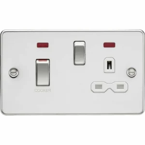 45A DP Switch & 13A Socket with Neons - Polished Chrome with White Insert