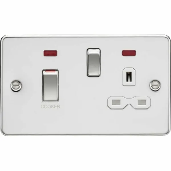 45A DP Switch & 13A Socket with Neons - Polished Chrome with White Insert