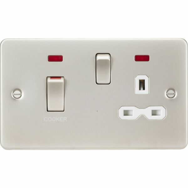 45A DP Switch & 13A Socket with Neons - Pearl with White Insert
