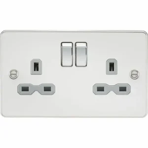 FPR9000PCG 13A 2G DP Switched Socket with Twin Earths - Polished Chrome with Grey Insert