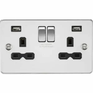 FPR9224PC 13A 2G SP Switched Socket with Dual USB A+A (5V DC 2.4A shared) - Polished