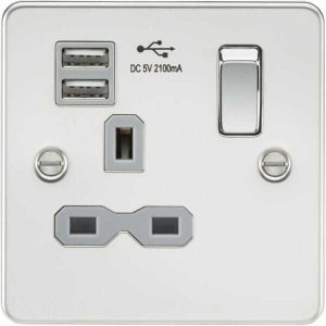 FPR9901PCG 13A 1G SP Switched Socket with Dual USB A+A (5V DC 2.1A shared) - Polished