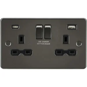 13A 2G SP Switched Socket with Dual USB A+C (5V DC 4.0A shared) - Gunmetal with