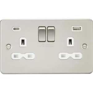 13A 2G SP Switched Socket with Dual USB A+C (5V DC 4.0A shared) - Pearl with