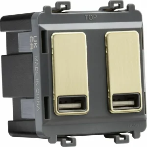 Dual USB Charger Module (2 x Grid Positions) 5V 2.4A (Shared) - Brushed Brass