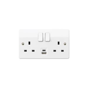 MK K2745WHI MK 2 Gang 13 Amp Dual USB Twin Socket USBA+USBC
