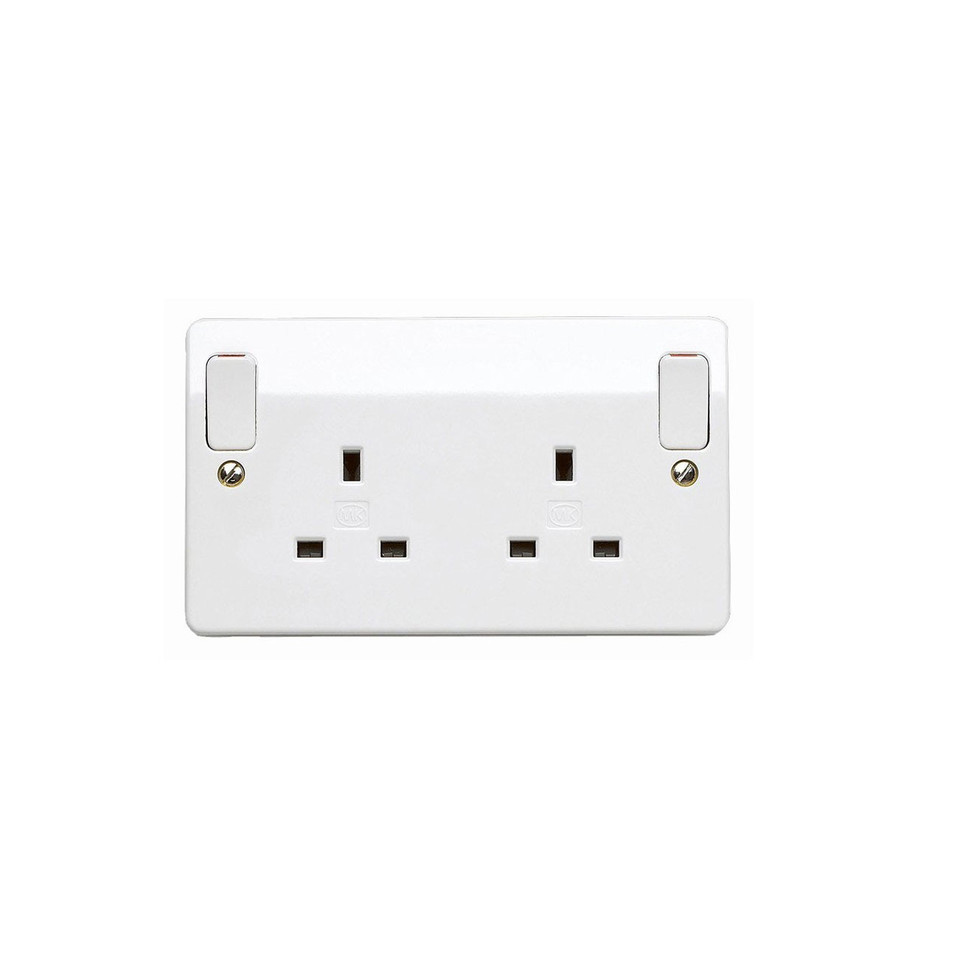 MK K2746CEWHI 2 Gang 13 Amp Double Pole Double Socket with Out Rockers in White