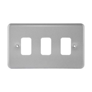 MK K3493ALM 3 Gang Metal clad Front Plate for MK Grid Plus, Three Gang Front Cover Plate Metal Clad